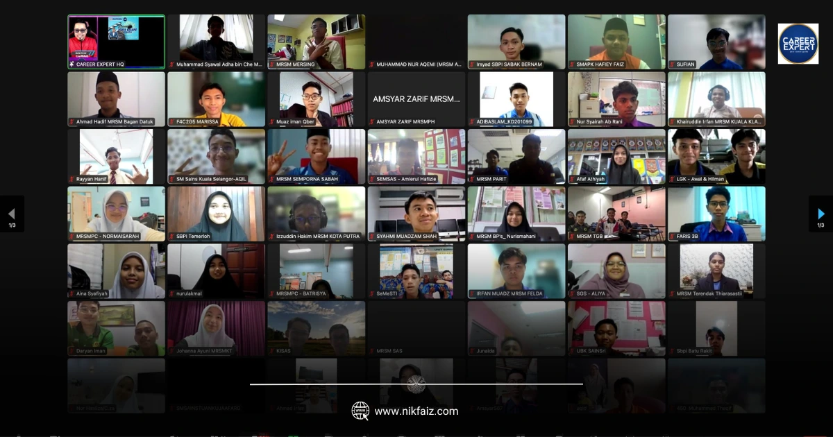 Coach Nik Faiz mengendalikan Kursus Video Resume bersama pelajar SBP dan MRSM secara dalam talian.